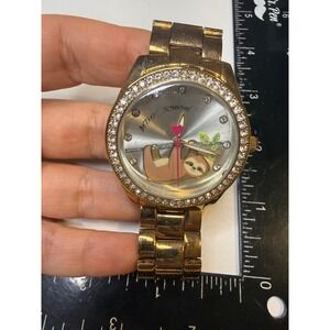 Betsey Johnson Gold Sloth Watch Crystal Bezel BJ00685-17 Pink Heart Second Hand